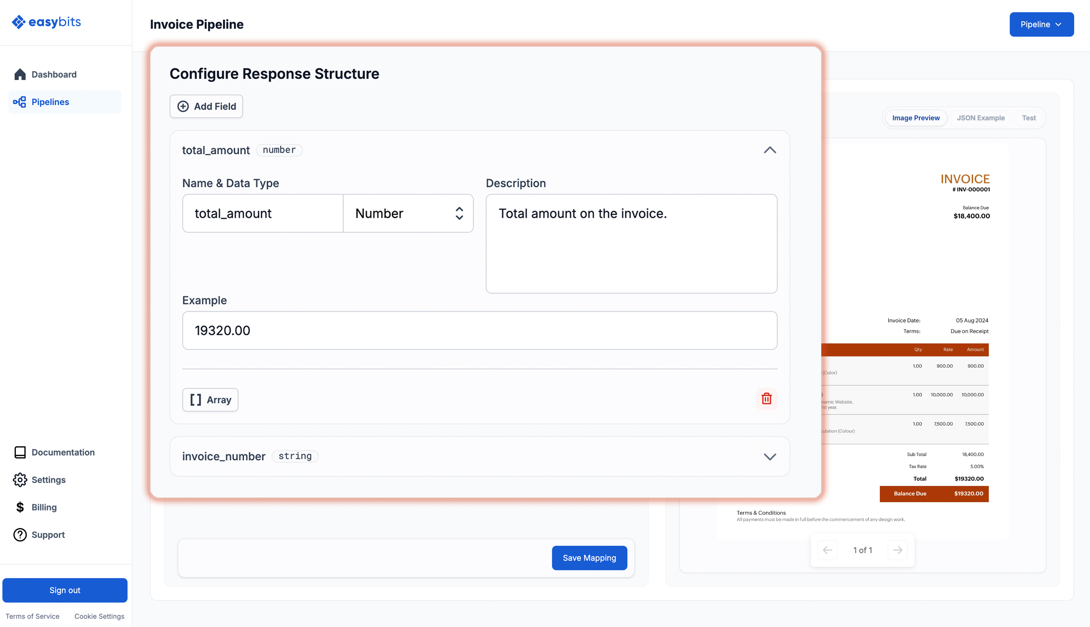 Configuring a response structure in easybits